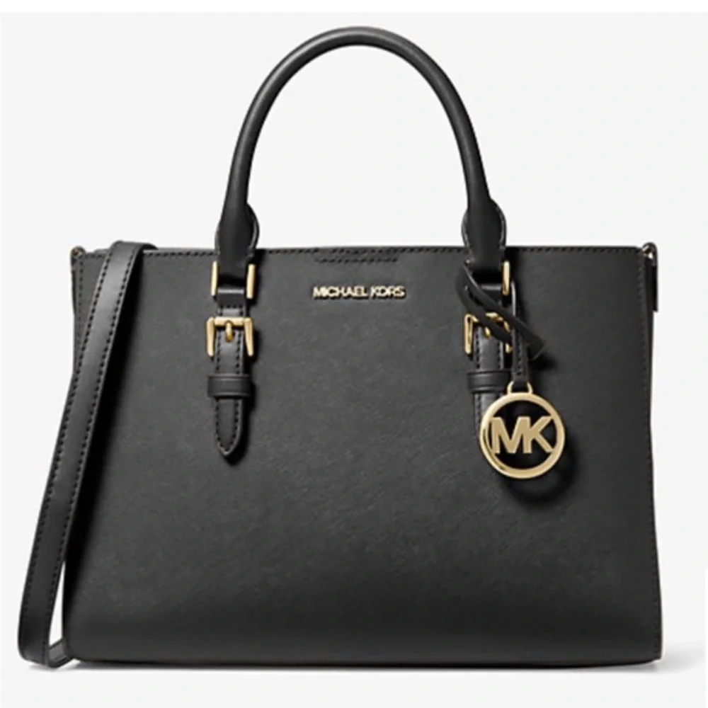 Michael Kors Sheila Medium Center Zip Satchel Crossbody Bag Black